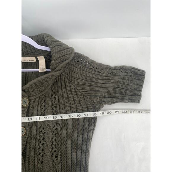 DKNY Long Olive Green Button Up Sweater Short Sleeve Collared Pockets Medium - Picture 8 of 9